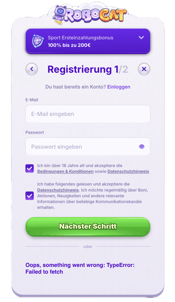 RoboCat Casino Sign up
